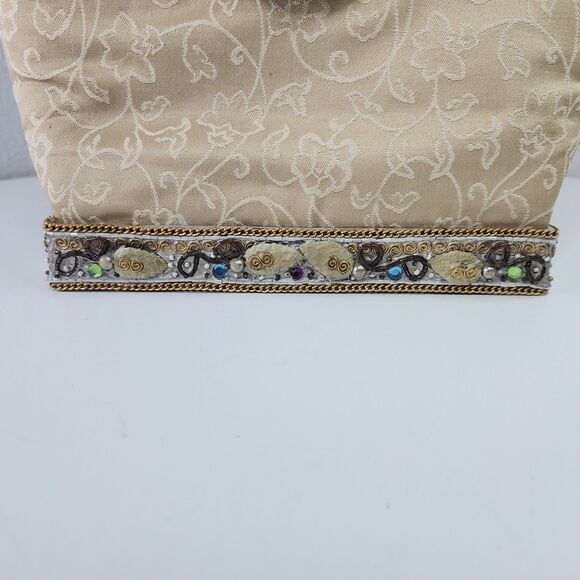 Mary Frances Beaded Quilted Silk Evening Bag Jeweled Feather Accent Purse Handba - Picture 8 of 15
